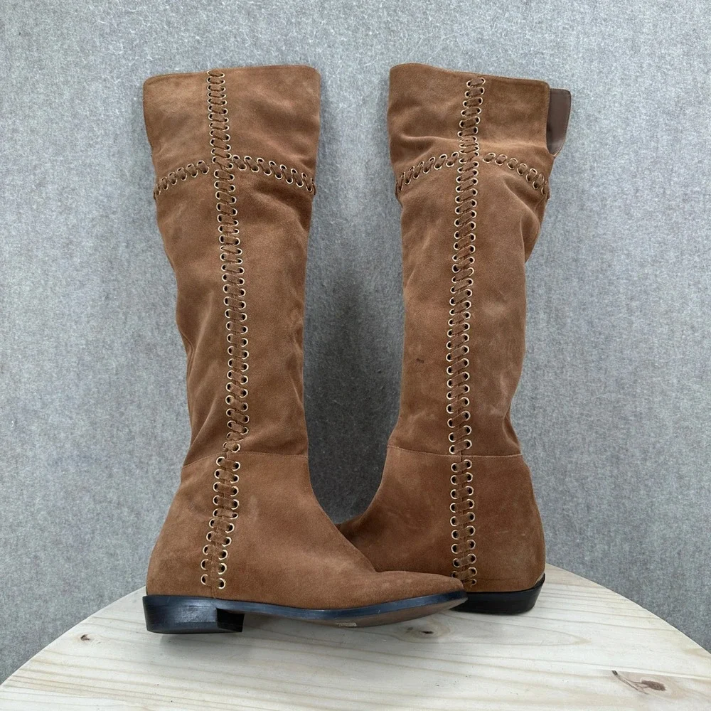 Michael Kors MALIN Over The Knee Boots 9 Suede Grommet Whipstitch Low Heel